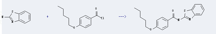 Benzoyl chloride,4-(pentyloxy)- is used to produce N-Benzothiazol-2-yl-4-pentyloxy-benzamide